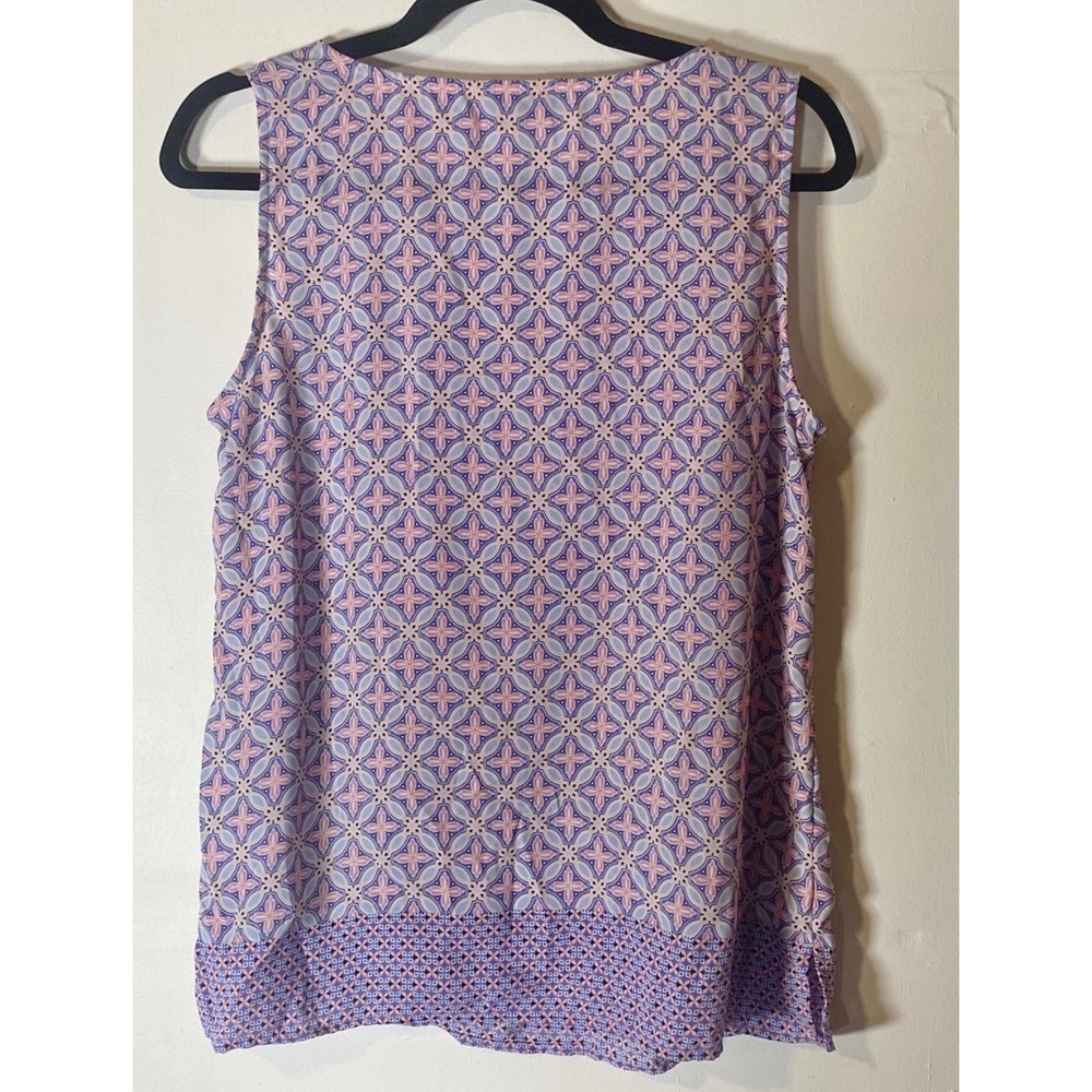 Talbots Medium Petite Medallion Tile Print Sleeveless Blouse Pink Blue‎ Preppy - Picture 7 of 7